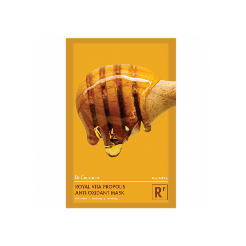 ich in antioxidants, the Dr. Ceuracle Royal Vita Propolis Antioxidant Mask 30ml helps to restore radiance and rebalance moisture levels in dull, lacklustre skin
